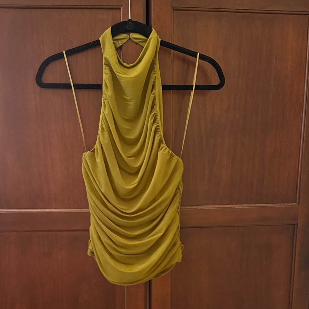 Zara Olive Green Ruched Halter Tank Top